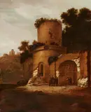Jacobus Mancadan, Southern Landscape with Classical Ruins, Oil on panel