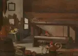 Monogrammist Re, Rustic Interior with a Loom and Spinning Wheel, Oil on panel
