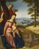 Netherlandish School mid-16th century, Rest on the Flight into Egypt, Oil on panel