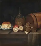 Netherlandish School circa 1700, Still Life with Oysters, Bread, and Wine, Oil on canvas (relined)