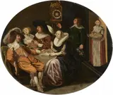 Merry Company at Table by Netherlandish School 17th century, Oil on copper, sold Mar 2018