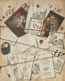 Austrian School late 18th century, Trompe l'oeil with Papers pinned to a Board (Quodlibet), Watercolour and gouache on paper