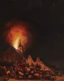 Nocturnal Scene with a Burning Church by Adriaen Lievensz. van der Poel, Oil on panel, offered Mar 2018
