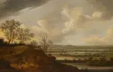 Johann Pietersz Schoeff, Panoramic River Landscape with Travellers and Riders, Oil on panel (parquetted)