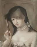 Lady with a Veil and a Fan by in the manner of Pietro Antonio Conte Rotari, Chalk pastel on card, mounted on a stretcher, offered Mar 2018