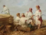 Wilhelm Amandus Beer, Russian Woodcutters at Rest, Oil on card