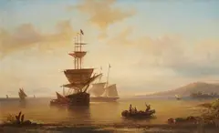 Elias van Bommel, Sailing Ships Landing, Oil on canvas