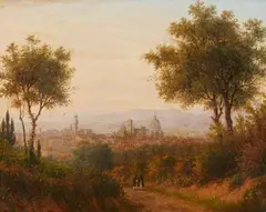 Wilhelm Brücke, View of Florence, Oil on paper, mounted on canvas