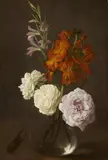 German School 19th century, Flower Still Life with Gladioli, Wallflowers, Roses, and a Stag Beetle, Oil on panel