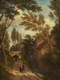 Probably German School circa 1830, The Mill, Oil on card, mounted on a stretcher
