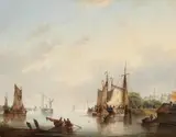 J. H. B. van Hove, Harbour Scene, Oil on panel (parquetted)