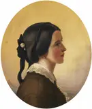 Probably Italian School 19th century, Portrait of a Young Lady in a Panoramic Landscape, Oil on canvas. Oval depiction (