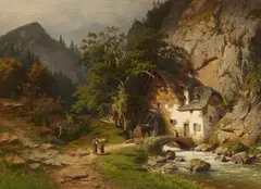 Joseph Jansen, Mountain Landscape with a Mill by a Stream, Oil on canvas