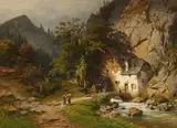 Joseph Jansen, Mountain Landscape with a Mill by a Stream, Oil on canvas