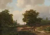 Marinus Adrianus Koekkoek, Figures in a Wooded Landscape, Oil on panel