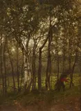 Firewood Collector on a Woodland Path near Putte by Jean Pierre François Lamorinière, Oil on panel, sold Mar 2018