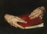 attributed to Wilhelm Leibl, Hands holding a Book, Oil on canvas