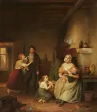 Frans Josef Luckx, Interior Scene with a Family, Oil on panel