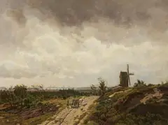 Carl Malchin, Summer Scene with a Mill and a View of Schwerin, Oil on canvas