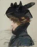 Monogrammist Fp, Portrait of a Lady in a Hat, Chalk pastel on paper, laid down on card