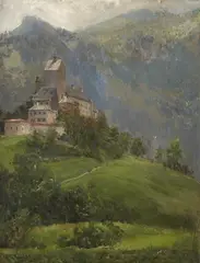 View of Hohenaschau Castle (Chiemgau) by Wilhelm Karl Räuber, Oil on card, sold Mar 2018