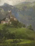 Wilhelm Karl Räuber, View of Hohenaschau Castle (Chiemgau), Oil on card