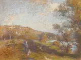 Jean Remond, Breton River Landscape with Figures, Pastel on canvas