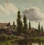 Schaette, Village Landscape on a Lake, Oil on canvas