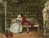 Josef Scheurenberg, The Courtship, Oil on panel