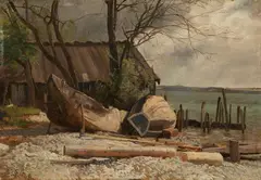 Johann Gottfried Steffan, Boats on a Lake (Possibly Lake Starnberg), Oil on paper, mounted on canvas