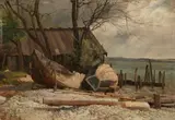 Johann Gottfried Steffan, Boats on a Lake (Possibly Lake Starnberg), Oil on paper, mounted on canvas