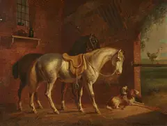 Stable Scene with Two Horses by Albertus Verhoesen, Oil on panel, offered Mar 2018