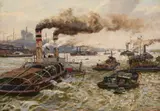 Cornelius Wagner, Barge in the Harbour at Königs Wusterhausen, Oil on canvas