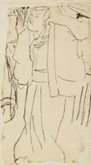 Kuniyoshi Utagawa, Utagawa School artists, Four prepatory drawings or sketches in ink on thin paper. a)