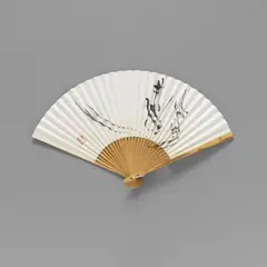 Shiryu Morita, A folding fan by Morita Shiryû (1912-1998), A folding fan by Morita Shiryû (1912-1998) with the written character "shizuka" (quiet, still). Ink on paper. Sealed Shiryû. Along with various documents