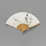 Shiryu Morita, A folding fan by Morita Shiryû (1912-1998), A folding fan by Morita Shiryû (1912-1998) with the written character "shizuka" (quiet, still). Ink on paper. Sealed Shiryû. Along with various documents