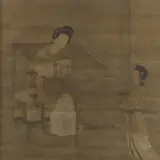 Anonymer Maler des 19. Jh., Palace ladies at leisure. Ink and colour on silk. Inscribed Zhou Wenju.