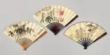 Three fans. Ink and colour on paper. Each with a long inscription on the reverse. a) A pair of birds on flowering branches. Dated cyclically wuchen (1928), signed Yusheng Liu Bi... by signed Yusheng Liu Bi... Three fans. Ink and colour on paper. Each with a long inscription on the reverse. a) A pair of birds on flowering branches. Dated cyclically wuchen, Three fans. Ink and colour on paper. Each with a long inscription on the reverse. a) A pair of birds on flowering branch, sold Dec 2017