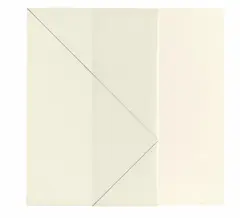 François Morellet, Traçage d’une diagonale sur un carré de calque et pliage vertical au 1/3, 1978, Ink on tracing paper on card