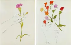 Hand with Flowers. Hand with Carnation by Andy Warhol, 1957, 2 works: each lithograph, watercoloured, on paper. Each, offered Dec 2017
