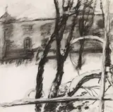 Klaus Fußmann, Untitled (Berlin, Hardenbergstrasse), 1981, Charcoal and opaque white on card. Approx