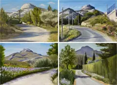 Anke Doberauer, Vier Wege zum Garlaban, 1997, Work in 4 parts: each oil on canvas