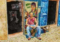 Nice cut by SEO, 2006, Acrylic, paper, collaged on canvas, offered Dec 2017
