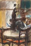 Lesser Ury, Zwei Zeitung lesende Herren im Café, Berlin, 1905-1915, Pastel on card
