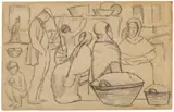 August Macke, Auf dem Markt I, 1911, Pencil drawing on chamois-coloured drawing paper