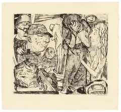 Madhouse by Max Beckmann, 1918, Etching on Japan laid paper with blind stamp of Marées-Gesellschaft, offered Dec 2017