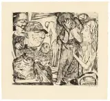 Max Beckmann, Madhouse, 1918, Etching on Japan laid paper with blind stamp of Marées-Gesellschaft