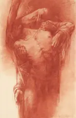 Luis Caballero Holguin, Untitled (Deposition from the cross), 1983, Drawing in red chalk, washed, on laid paper, mounted on canvas