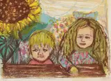 Otto Dix, Zwei Kinder (mit Sonnenblume), 1966, Colour lithograph on Van Gelder Zonen laid paper