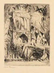 The Gate (Das Tor) by Lyonel Feininger, 1912, Etching on Simili-Japan with blind stamp "DIE SCHAFFENDEN", sold Dec 2017